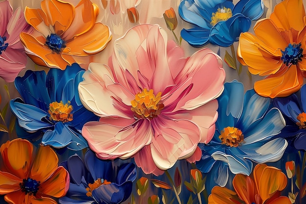 A painting of vibrant flowers beautifully depicted on a wall adding color and life to the space