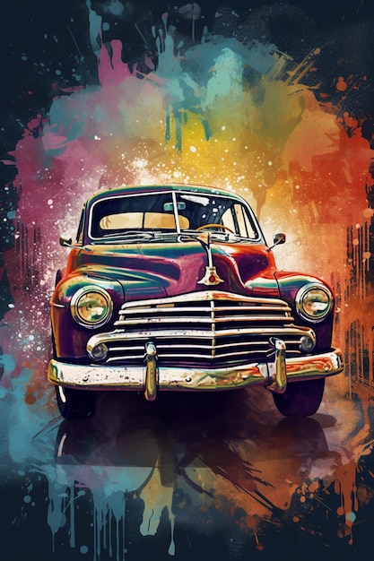 A painting of a vintage car from cuba