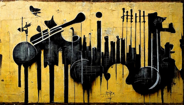 A painting of a violin with the word " jazz " on it.