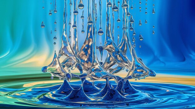 a painting of water drops with a bird in the background