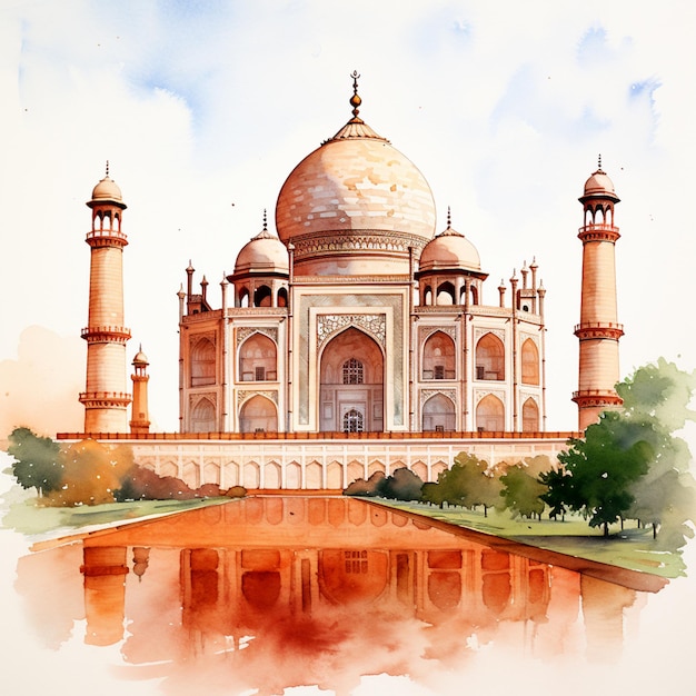 Painting of a watercolor of a taj mahal in india generative ai