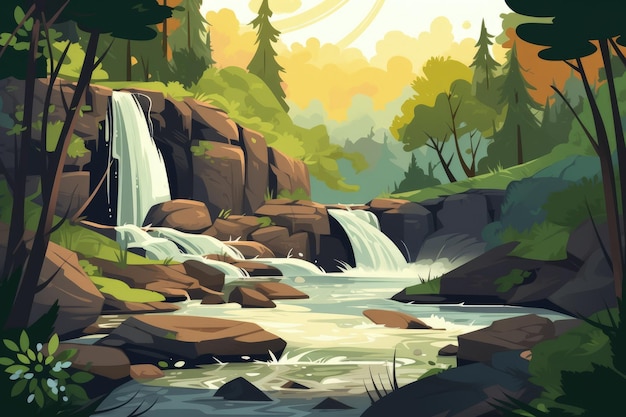 A painting of a waterfall in a forest generative AI