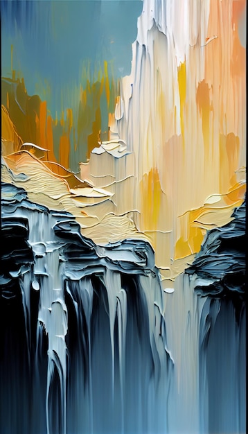 A painting of a waterfall with the word waterfall on it