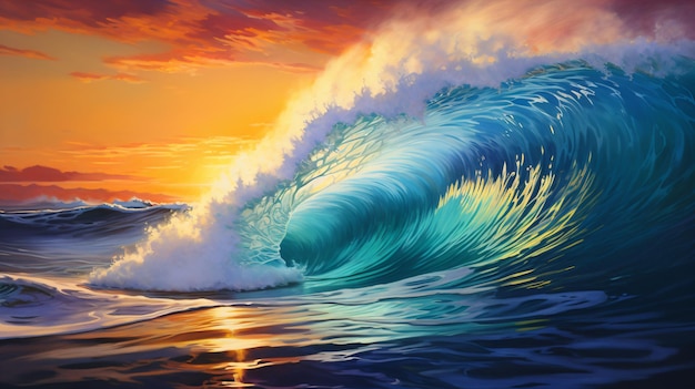 a painting of a wave breaking in the ocean