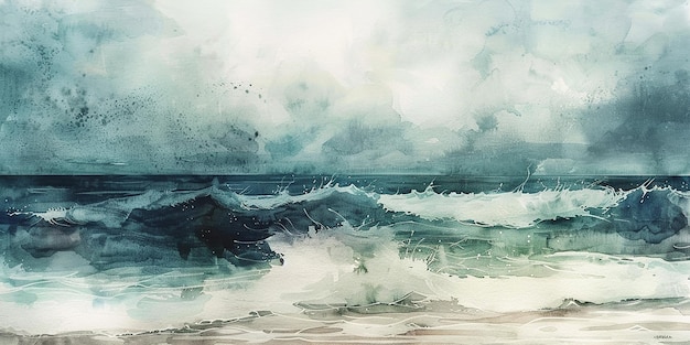 a painting of a wave breaking in the ocean