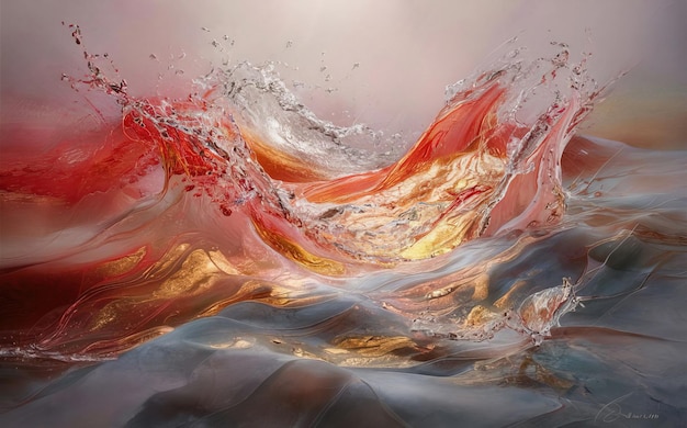 a painting of a wave that has the colors of the sun and the water