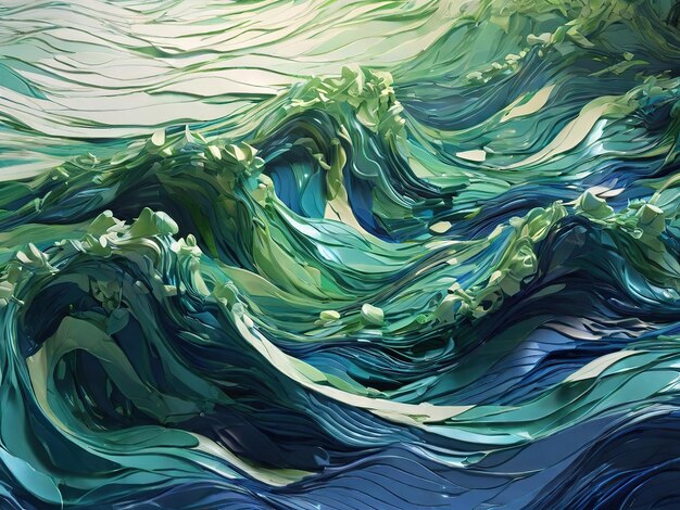 Photo a painting of a wave that has the green and blue colors