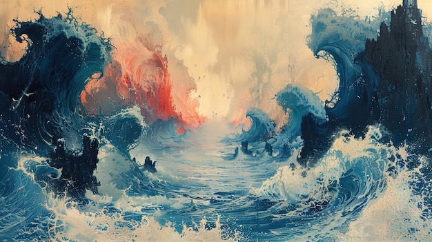 a painting of a wave that has the word  the  on it