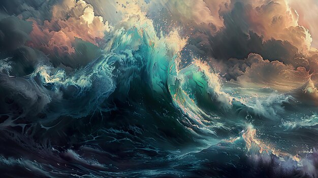 a painting of a wave that has the word ocean on it