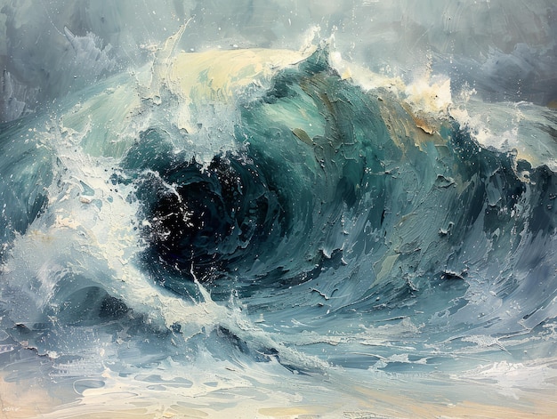 a painting of a wave that has the word  the word  on it