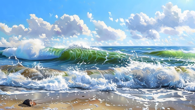 a painting of a wave that is about to crash into the shore