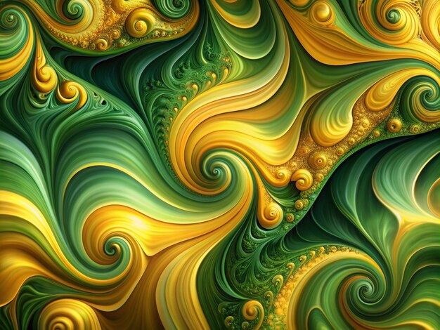 a painting of a wave with the green and yellow colors