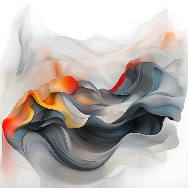 A painting of a wave with orange and blue colors