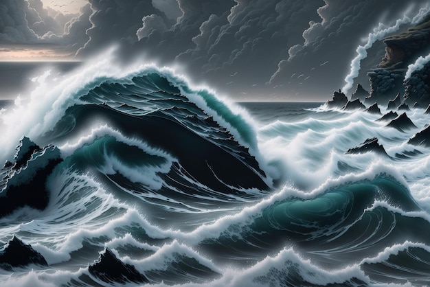 A painting of a wave with the word ocean on it