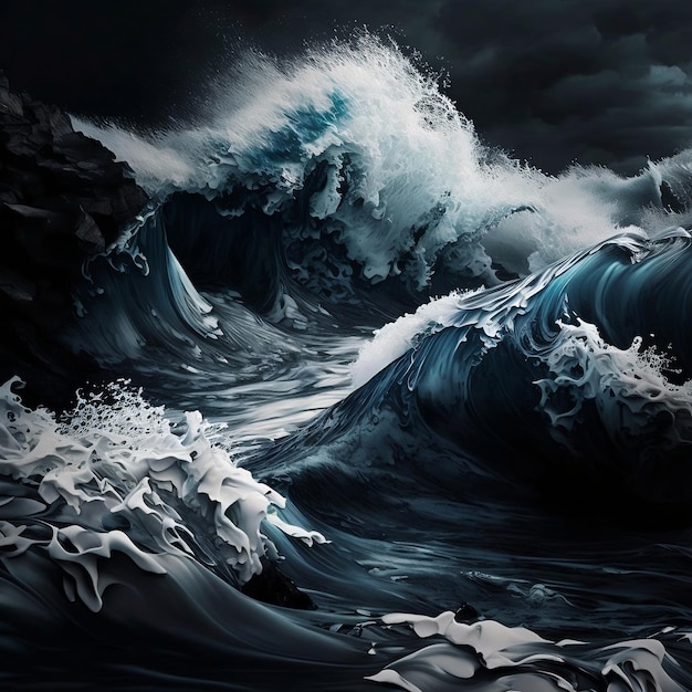 A painting of a wave with the words ocean on it