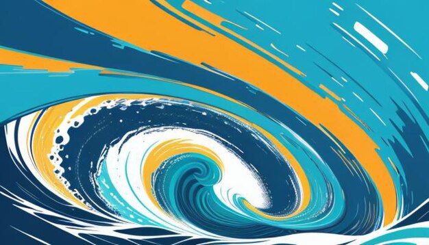 Photo a painting of waves with a blue background and a yellow and blue background