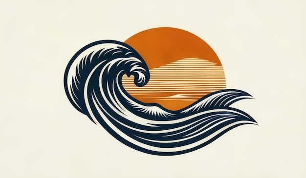 a painting of waves with the sun setting behind them