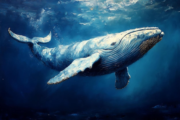 A painting of a whale with the word whale on it