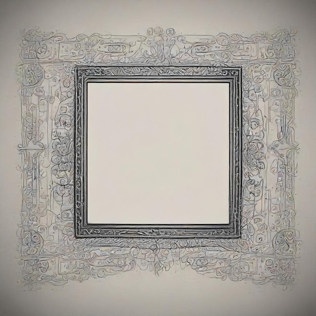 a painting of a white and black frame with a picture of a white and black and white picture