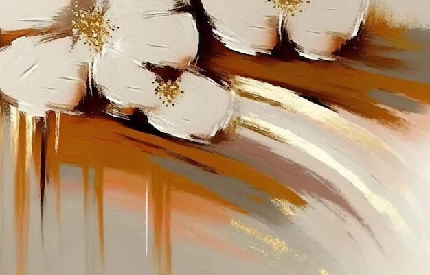 A painting of a white cotton ball with a gold leaf on it.