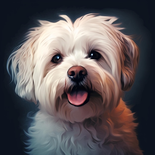 Painting of a white dog with a black background generative ai