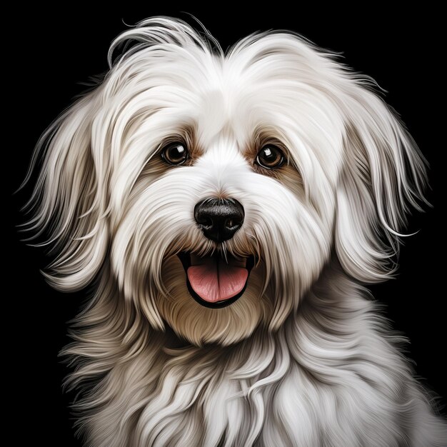 painting of a white dog with a long hair and a black background generative ai