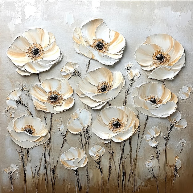 a painting of white flowers with the words quot poppies quot on it