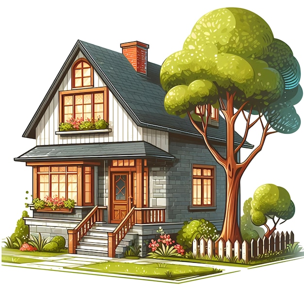 Painting on white paper of a quaint small building with a vintage charm