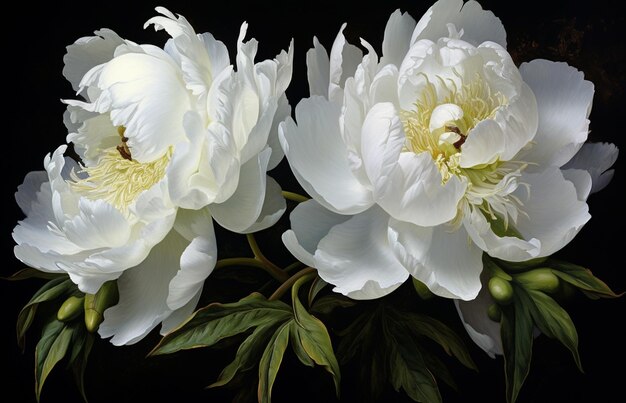 Photo a painting of a white peony with the name  peonies  on it