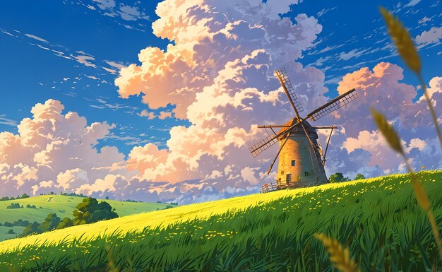 Photo a painting of a windmill with the words quot windmill quot on it