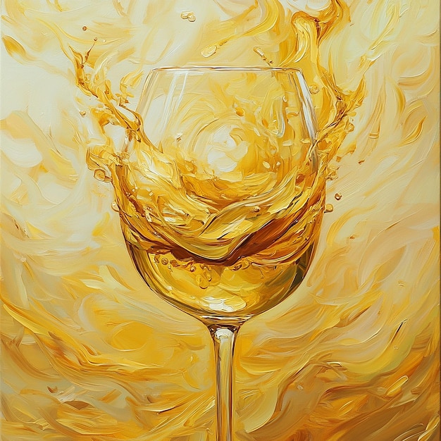 a painting of a wine glass with a splash of liquid in it