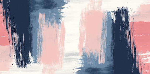 A painting with blue pink and white brush strokes