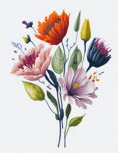 Painting with a bouquet of spring flowers Generative AI