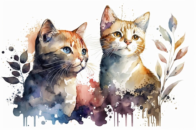 Painting with cats Watercolor style artist animals pet head style design computer graphics closeup care illustration playful feature 8k eyes abstraction artistic concept AI