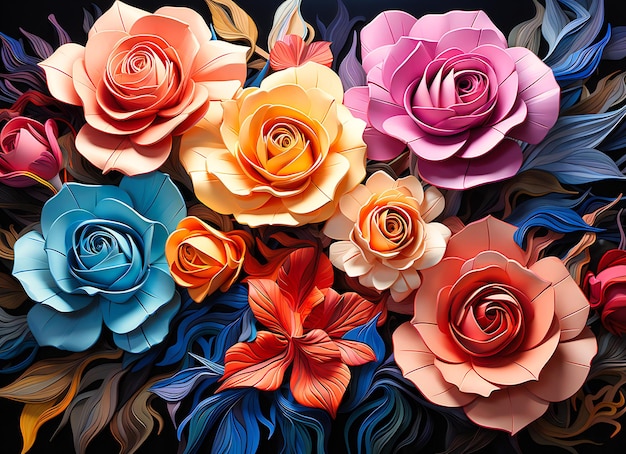 A painting with colorful roses