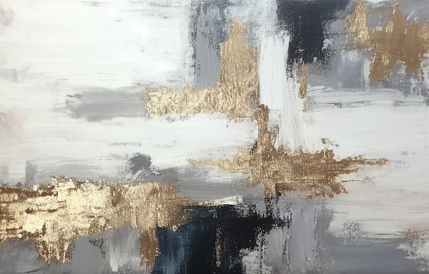 A painting with gold and silver paint on it