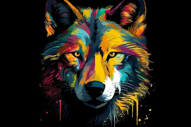 A painting of a wolf on a black background generative ai image