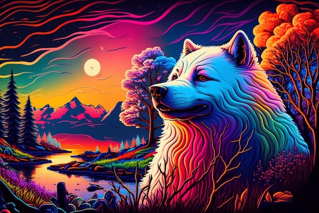 A painting of wolf in colorful generative ai