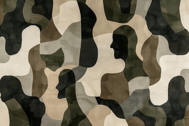 Photo a painting of a woman in camouflage with the silhouette of her head in the middle