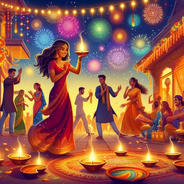 a painting of a woman dancing with a candle in her hand