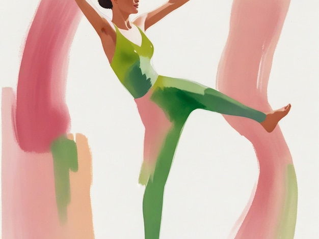 a painting of a woman doing a yoga pose