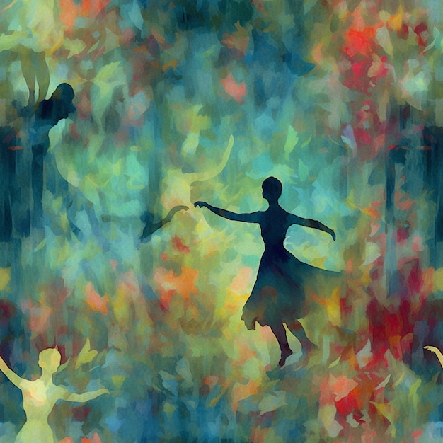 Painting of a woman in a dress and a bird flying in the air generative ai