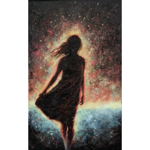 Photo a painting of a woman in a dress with the words  the universe  on it