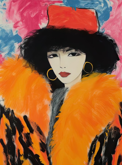 a painting of a woman wearing a fur hat and fur coat