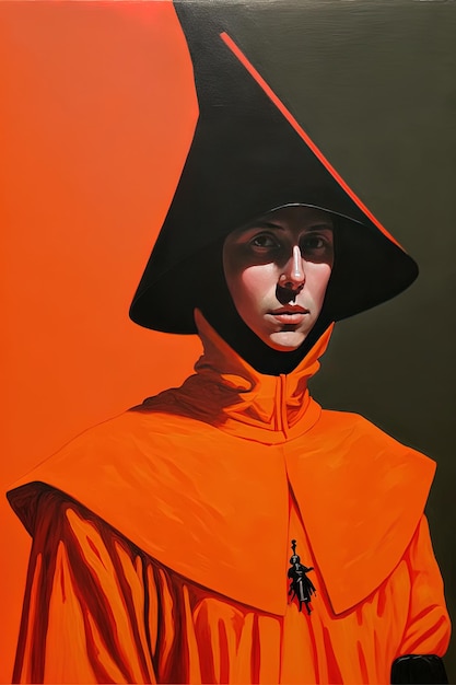 Photo a painting of a woman wearing a red robe with a black hat