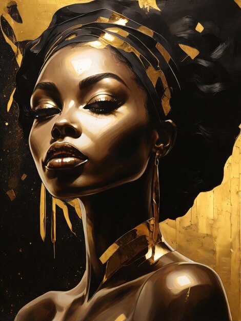 a painting of a woman with a black headband and gold hair