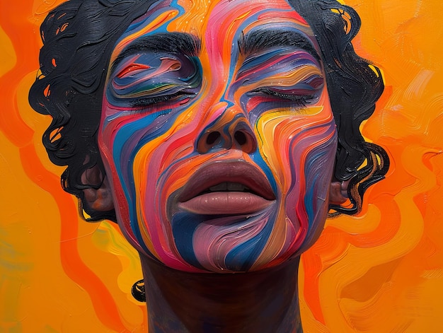 a painting of a woman with the colors of her face and the word  painted on it