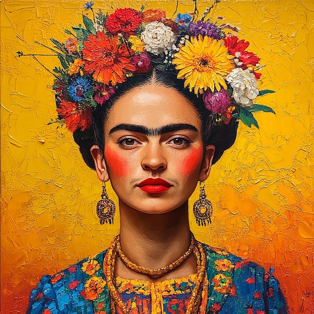 Photo a painting of a woman with flowers on her hair