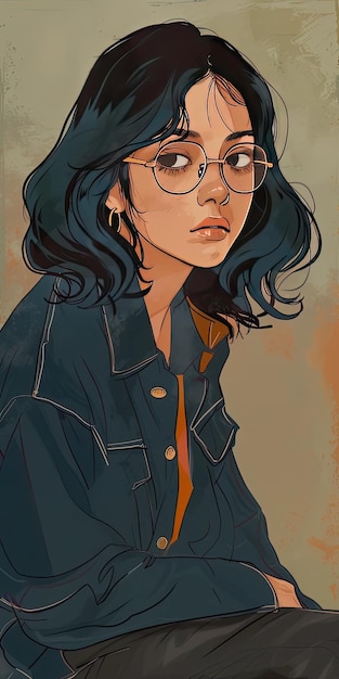 a painting of a woman with glasses and a jacket that says  im a sucker for glasses