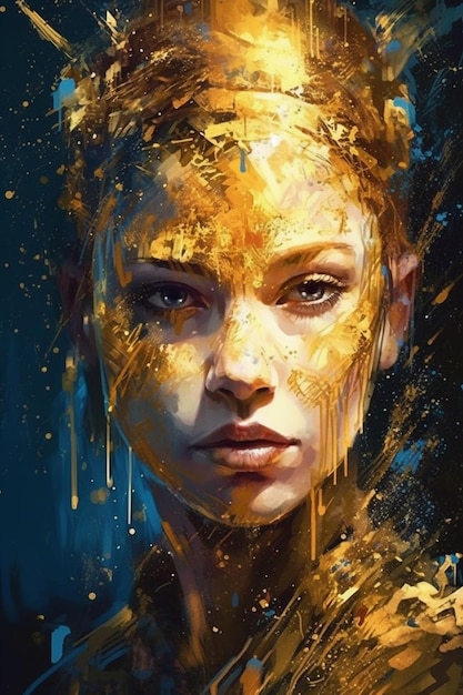 A painting of a woman with gold paint on her face